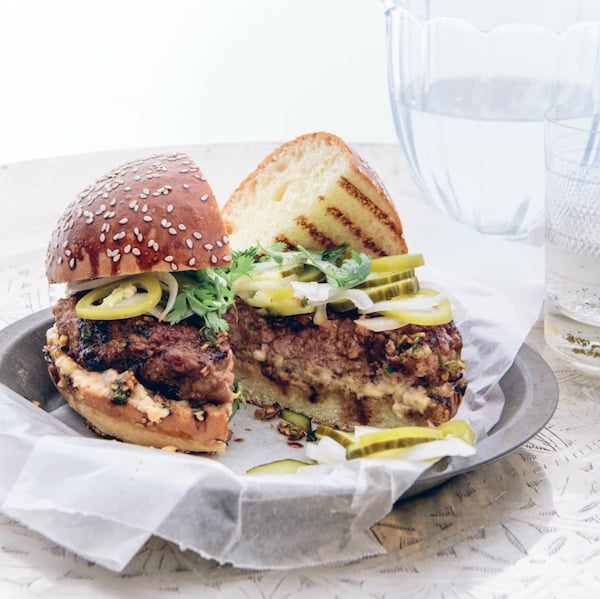 Curtis Stone's pork burger with spicy ginger pickles