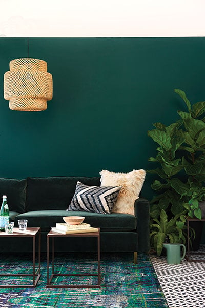 Statement lights, geometric tiles and green rooms