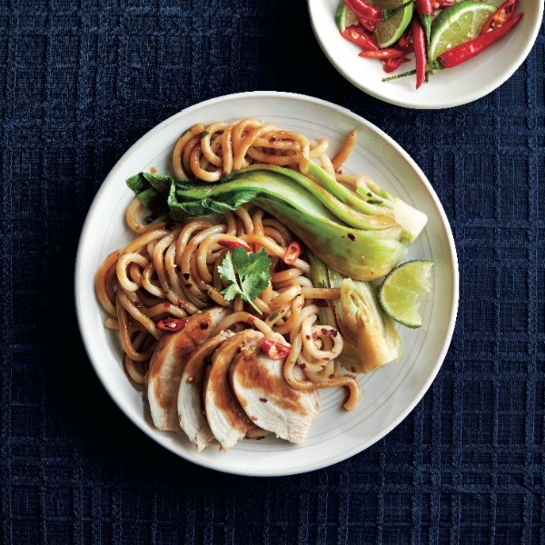 Poached ginger chicken and noodles