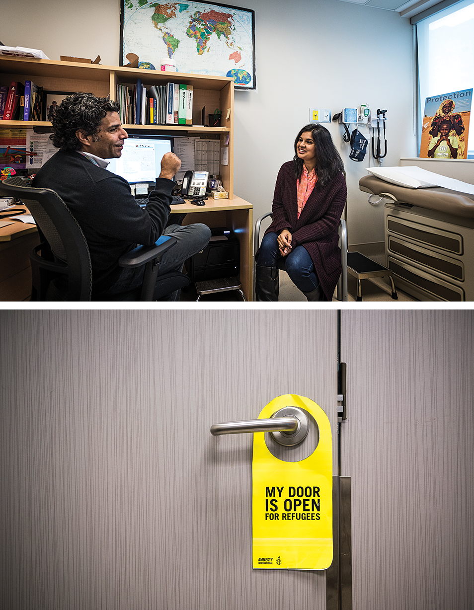 Saniyah Farid meets with Rashid; the door hanger at his office. Photo, Aaron Vincent Elkaim.