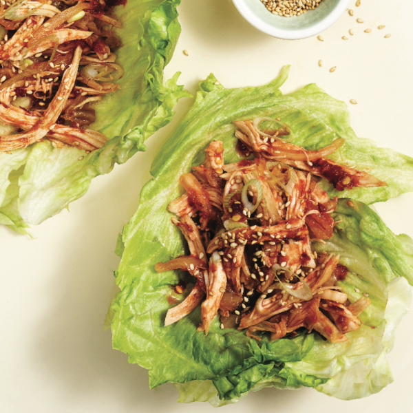 Chicken and kimchee lettuce wraps