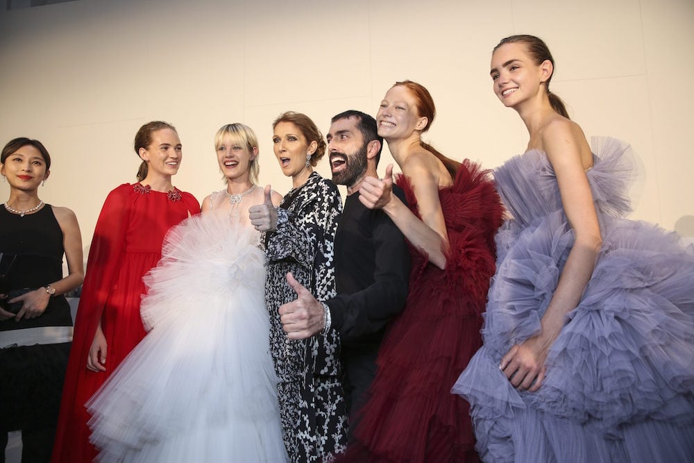 Giambattista Valli, Celine Dion and models at the backstage Giambattista Valli show, Backstage, Autumn Winter 2016, Haute Couture Fashion Week, Paris, France - 04 Jul 2016