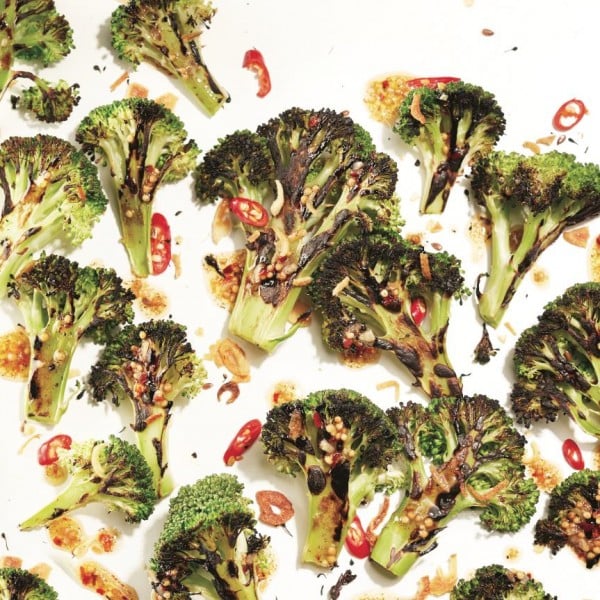 Charred broccoli with curry dressing