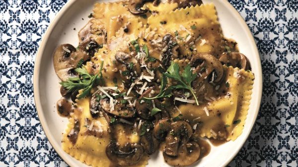 Ravioli pasta with mushrooms