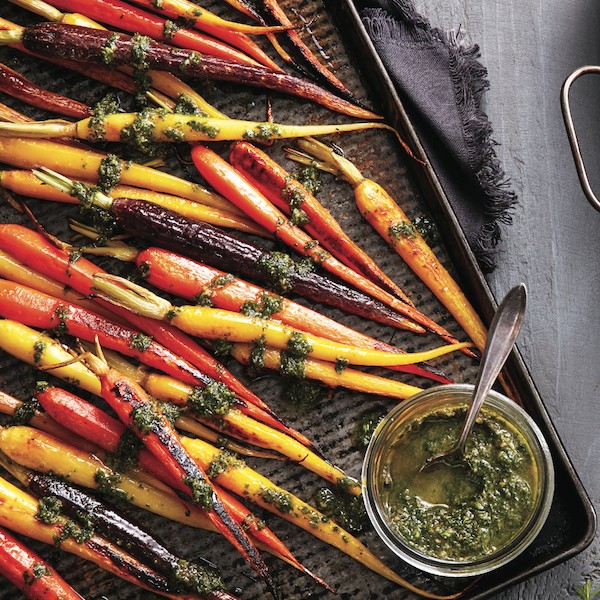 Roasted carrots with carrot-top pesto