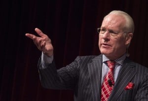In this Tuesday, Sept. 30, 2014, file photo, fashion guru Tim Gunn speaks while he joins design experts for a forum on first ladies and fashion at the National Archives in Washington. Gunn said he was apprehensive about participating in a bite-size version of "Project Runway" featuring teen designers as young as 13, but he was pleasantly surprised by the freshman class on "Project Runway Junior," which premieres Thursday, Nov. 12, 2015, at 9 p.m. Eastern on Lifetime. (AP Photo/Molly Riley, File)