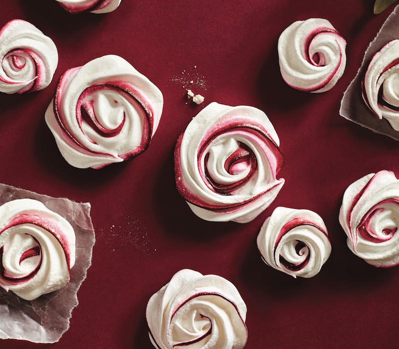 Red and white meringue swirls