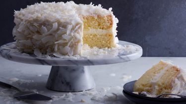 Coconut dessert recipes: Coconut Shag Cake on white cakestand