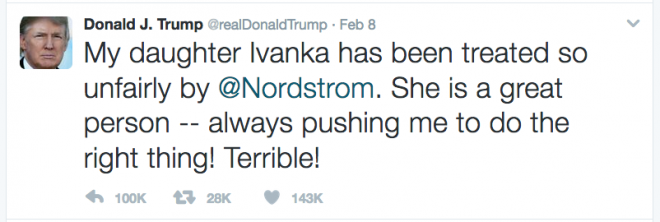Donald Trump defends Ivanka Trump on Twitter