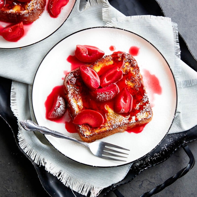 Classic French toast with roasted plums