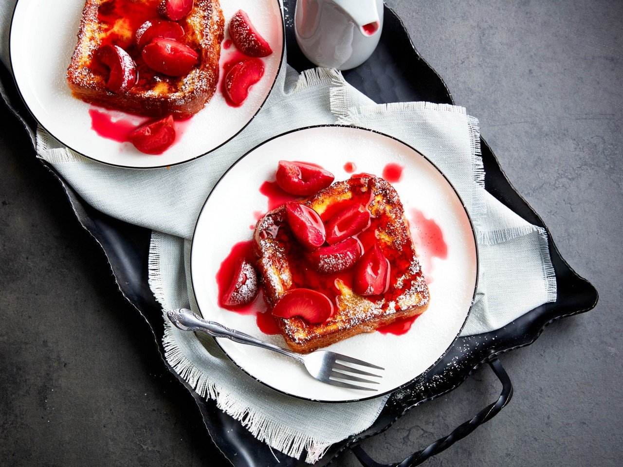Classic French toast with roasted plums