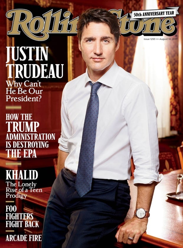 Prime Minister Justin Trudeau on the cover of The Rolling Stone. The prime minister was the subject of a glowing feature profile.
