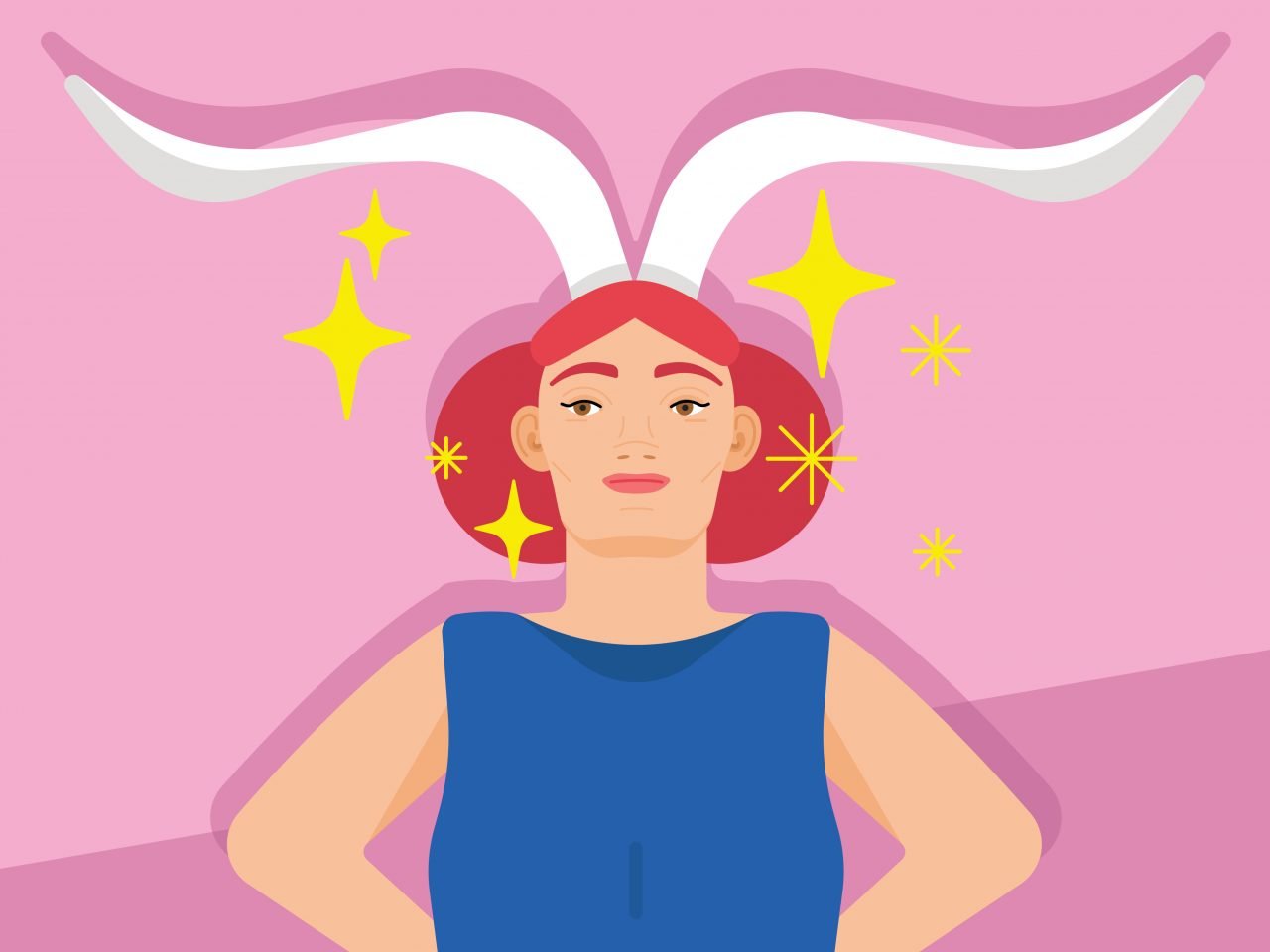A woman with horns represents the astrological sign of Capricorn