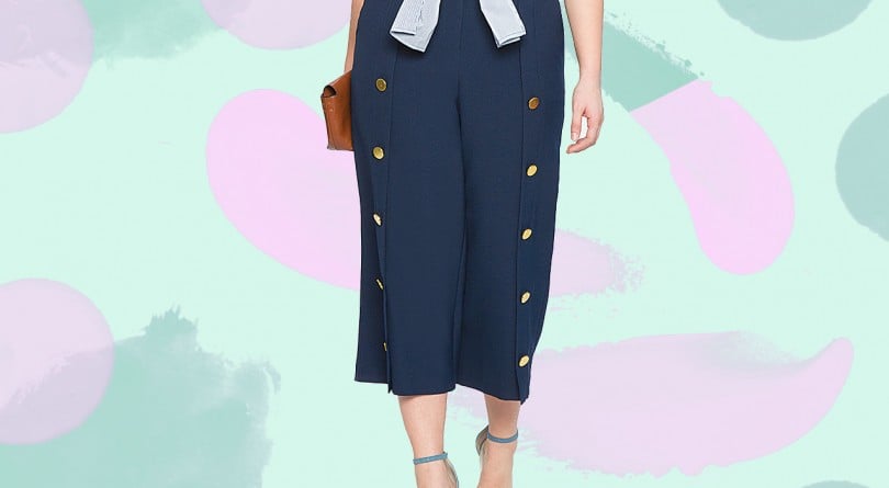 Plus-size wide leg pants are having a big moment. Classic culottes work for almost any occasion, from the boardroom to girls’ night out. Wide Leg Culottes, $115, eloquii.com