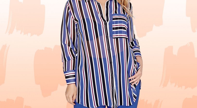How to find the perfect plus-size button-up shirt: A see-through option like this one works for the office with a cami underneath, or wear it after-hours and skip the cami for a sexier look. Michel Studio Shirt, $48, Addition Elle