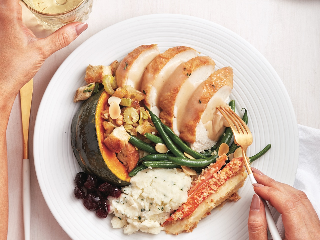 No-fail holiday recipes: Thanksgiving plate of turkey, beans, squash and potatoes
