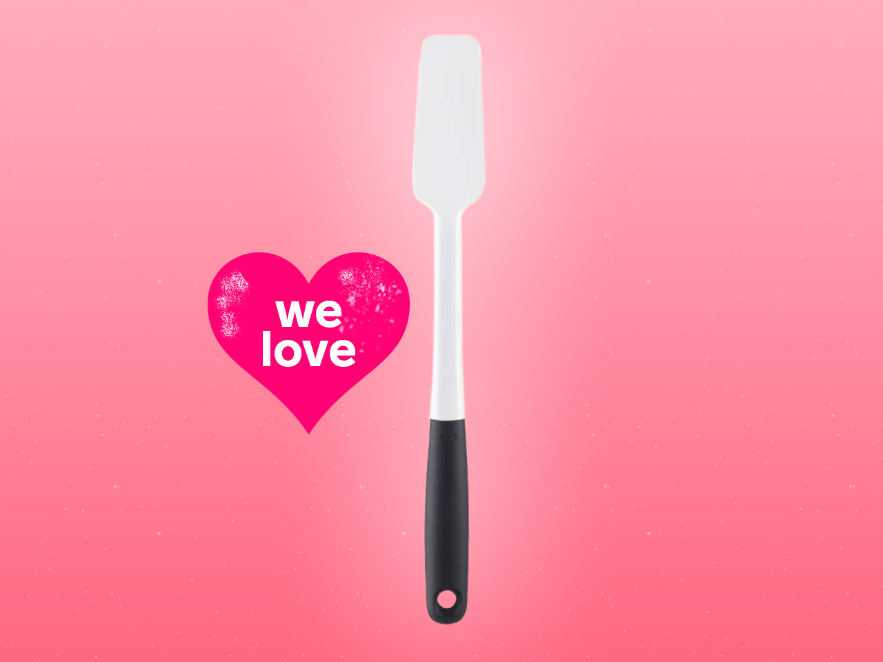 kitchen tips and hacks: OXO jar spatula on a pink background