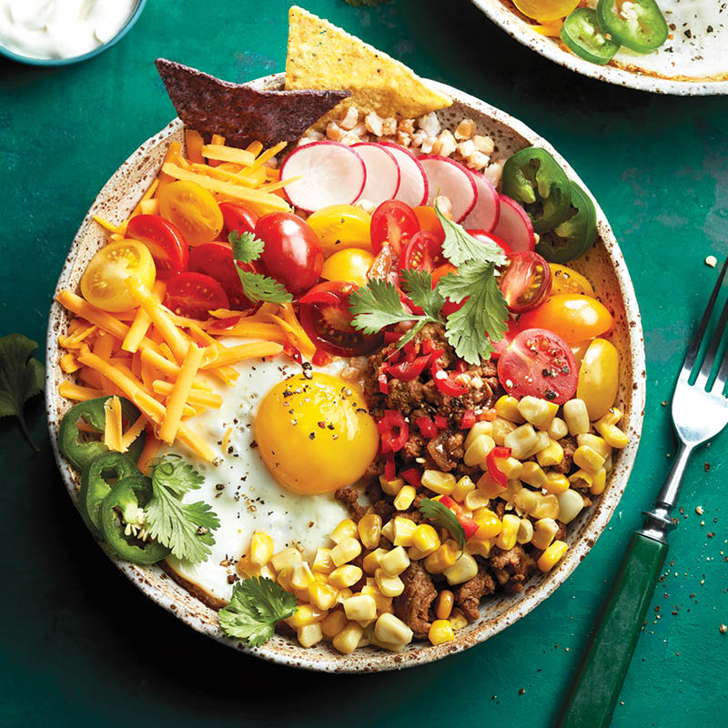 Turkey and farro burrito bowl