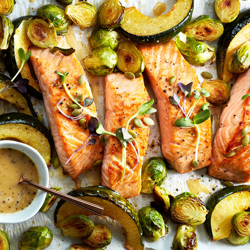 Baked salmon with acorn squash