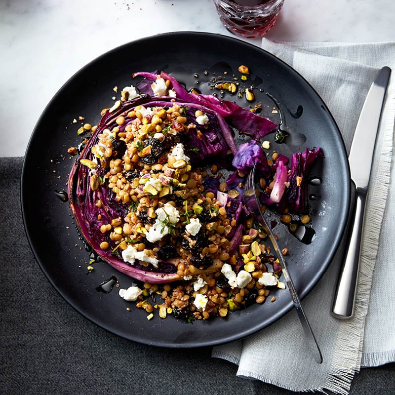 Red cabbage steaks with bulgur salad