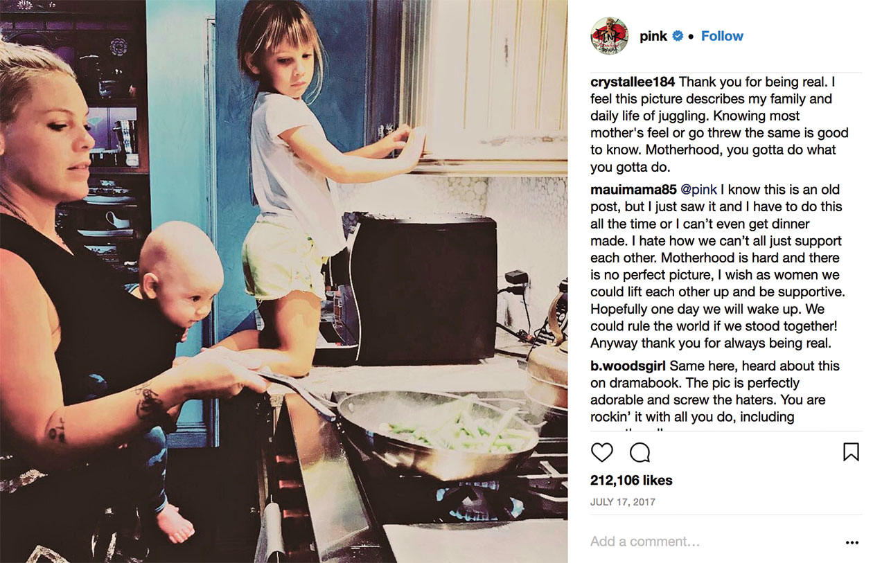 'I regret having children': Pink has been declared a “mom crush” for her slightly less curated depiction of mothering.