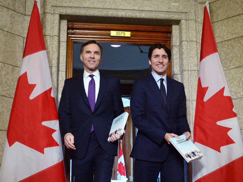 Finance Minister Bill Morneau and Prime Minister Justin Trudeau leave the prime minister's office to table the federal budget 2018 in Ottawa on Tuesday, Feb.27, 2018. (Photo: The Canadian Press /Sean Kilpatrick)
