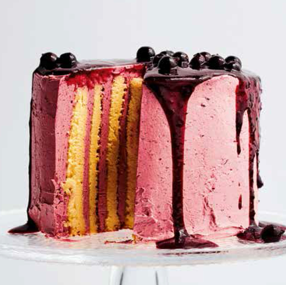 Lemon and blackcurrant stripe cake
