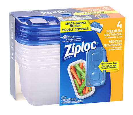 Picture of ziploc containers in the packaging like how you would find them in store. tupperware organization and storage solutions