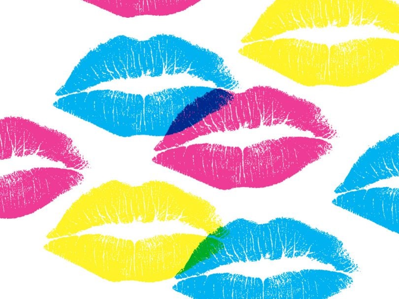 A series of lipstick kisses to illustrate a column about poly relationships.