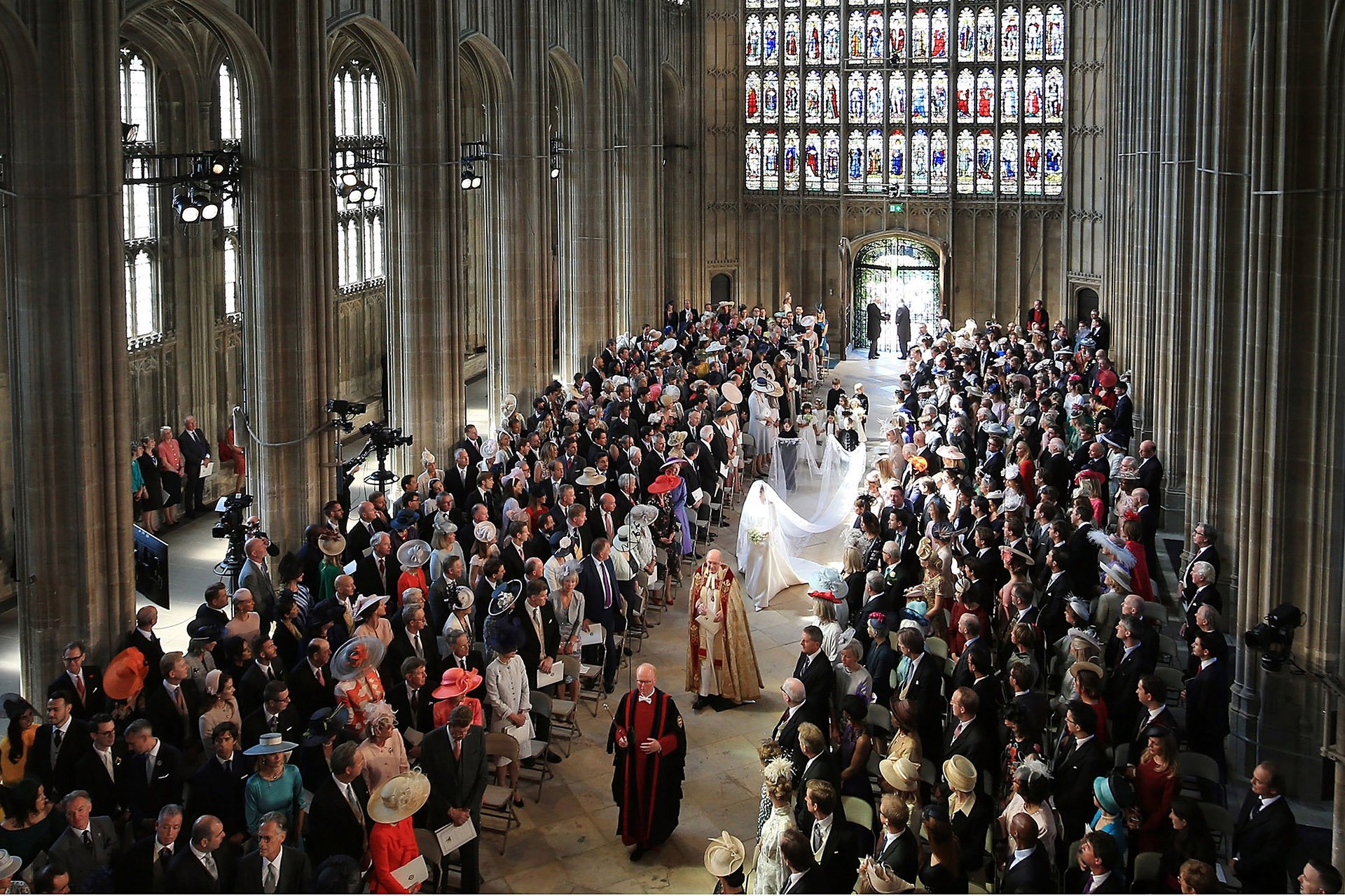 Meghan Markle and her bridal party walk down the aisle of St George's Chapel for the royal wedding