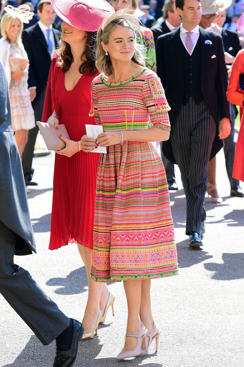 Cressida Bonas in bright dress at Meghan Markle and Prince Harry's wedding