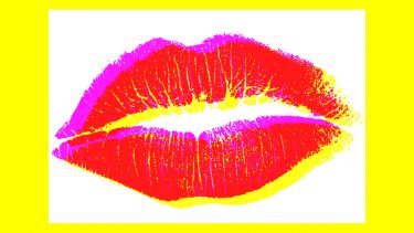 non-monogamy feature image shows a big pair of lips on a white and yellow background