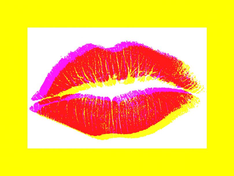 non-monogamy feature image shows a big pair of lips on a white and yellow background