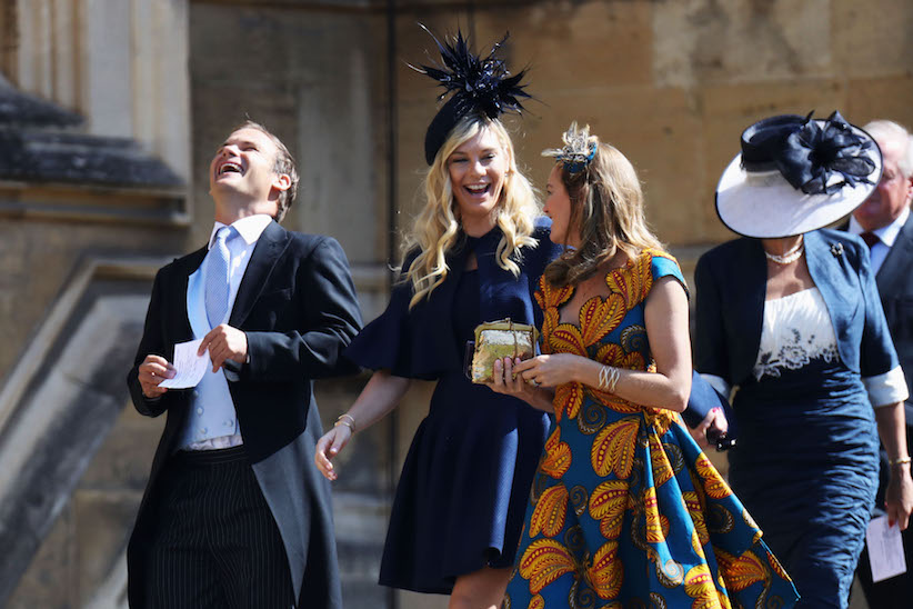 Chelsy Davy at Meghan Markle and Prince Harry's wedding, wearing a blue dress