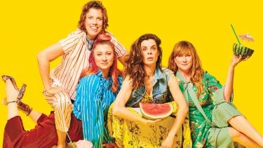 The ladies of the Baroness Von Sketch Show pose with watermelons for their Chatelaine summer guide