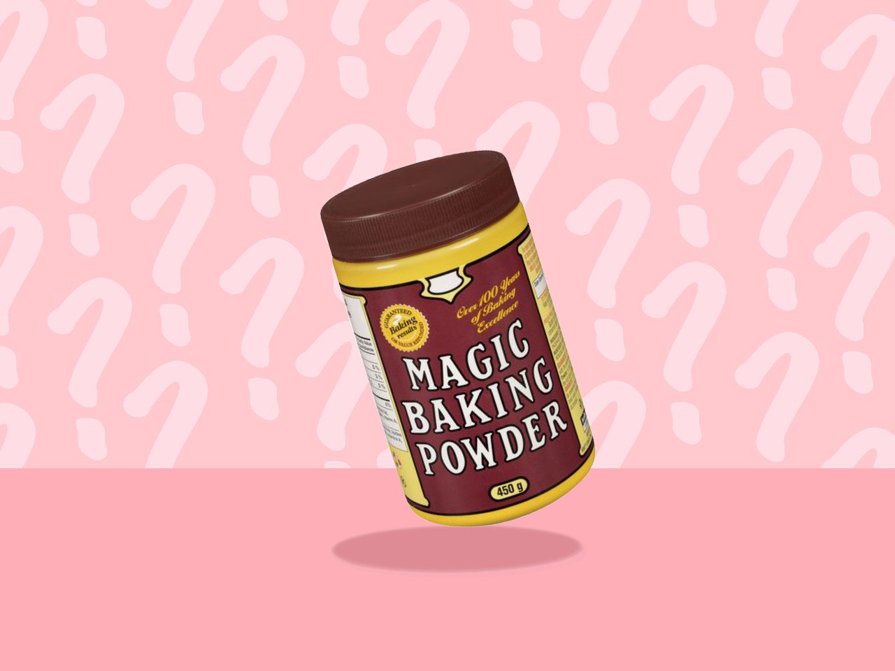 baking powder container on pink background