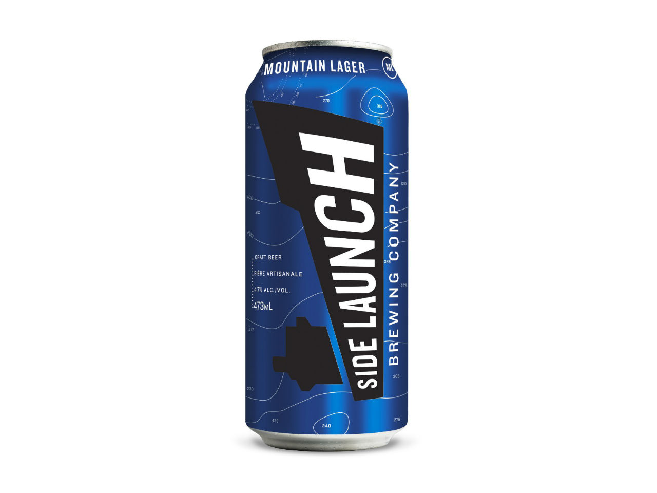 Side Launch Brewing Company mountain lager in blue can