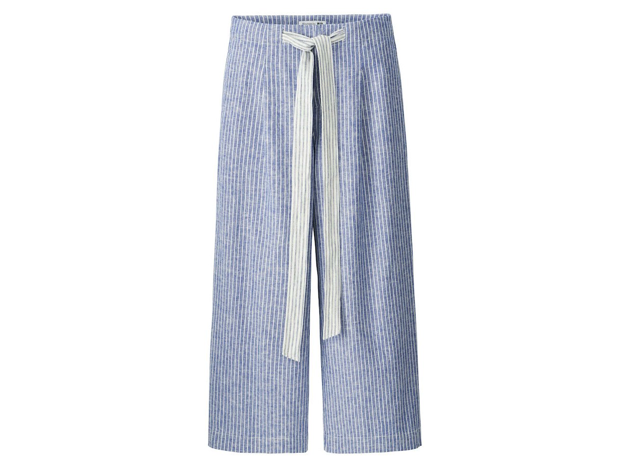 summer cover-ups - Uniqlo wide-legged blue pin-stripe linen pants