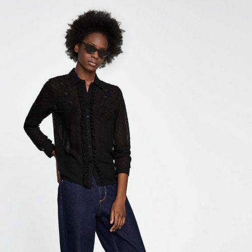 Black embroidered dotted mesh shirt from Zara