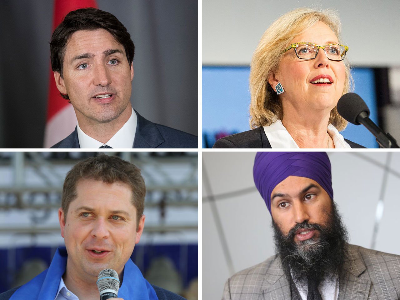 Justin Trudeau, Elizabeth May, Jagmeet Singh and Andrew Scheer