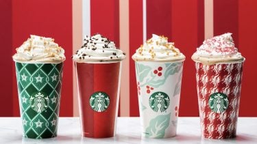 Starbucks Juniper Latte: four Starbucks Holiday Red cups