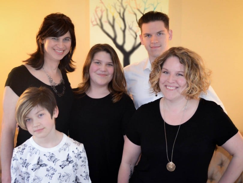 trans daughter-family photo of Amanda with her wife and 3 children