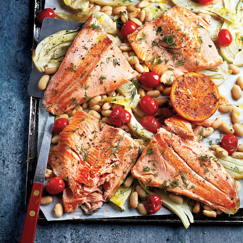 Sheet pan baked rainbow trout