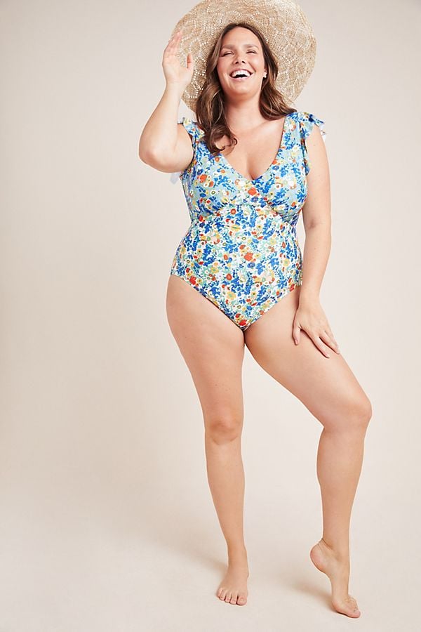 Anthropologie Ruffled Plunge One-Piece Swimsuit
