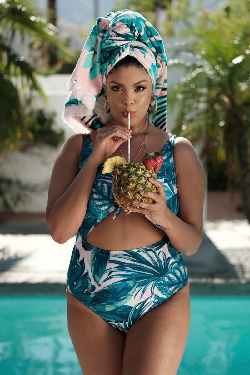 Boohoo Plus Tropical Print Cut Out Swimsuit