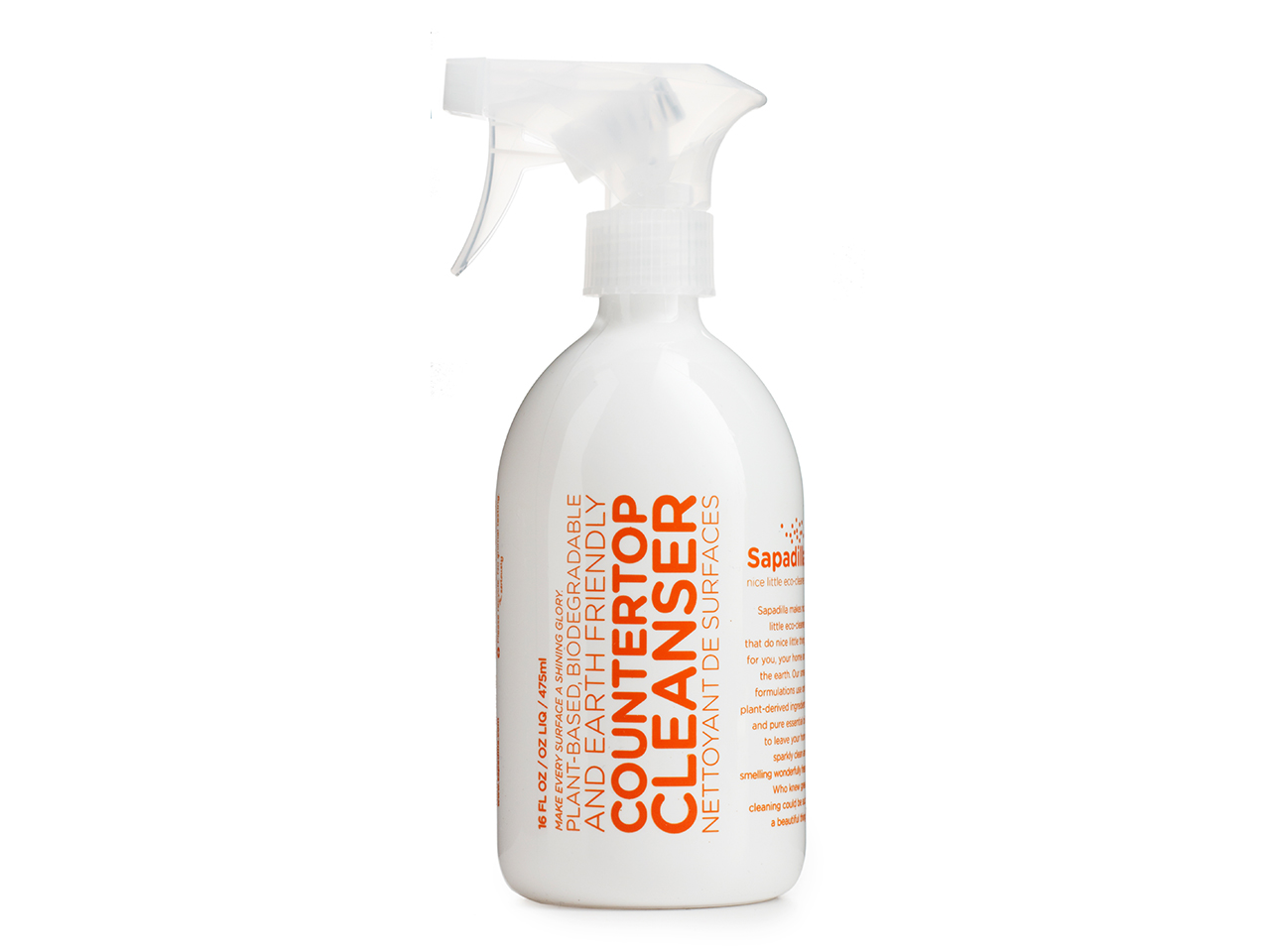 Eco-friendly cleaning products, white Sapadilla spray bottle