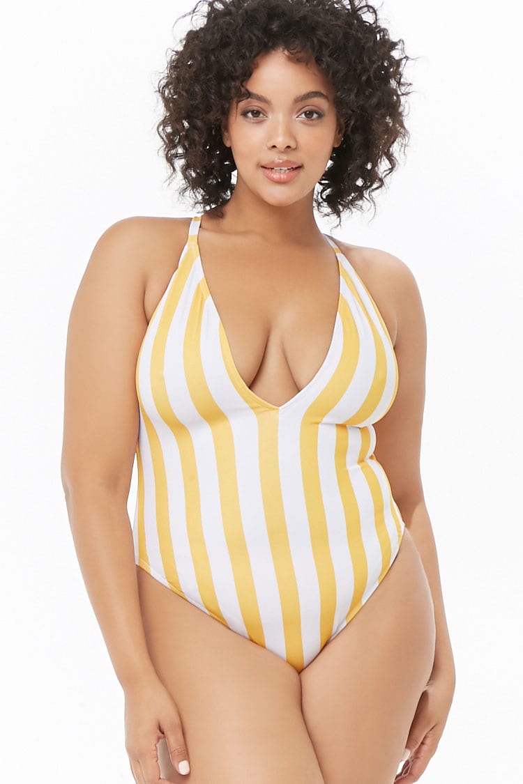Forever 21 Plus Size Striped One-Piece Swimsuit