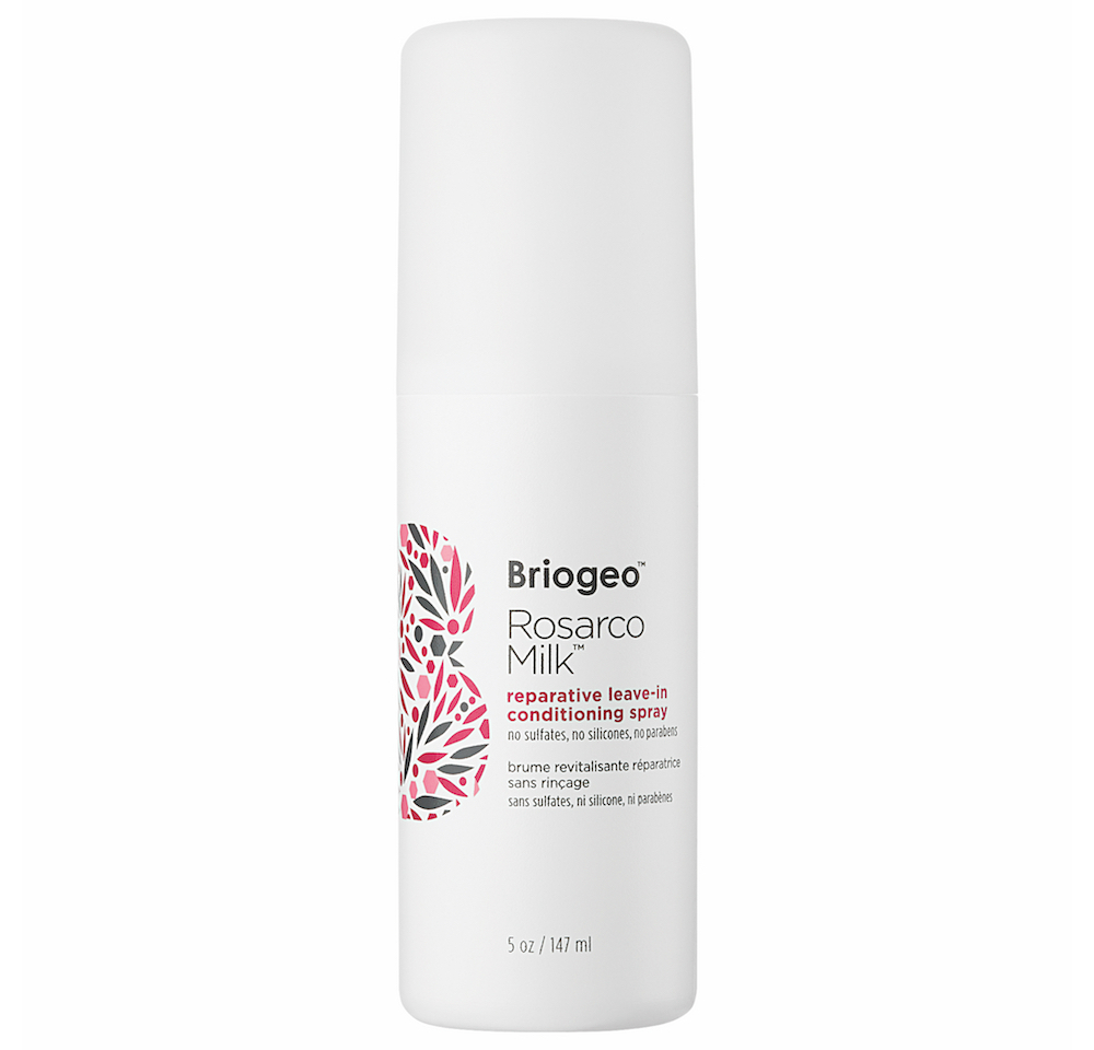 clean beauty-BRIOGEO ROSARCO MILK LEAVE-IN CONDITIONING SPRAY white bottle on white background