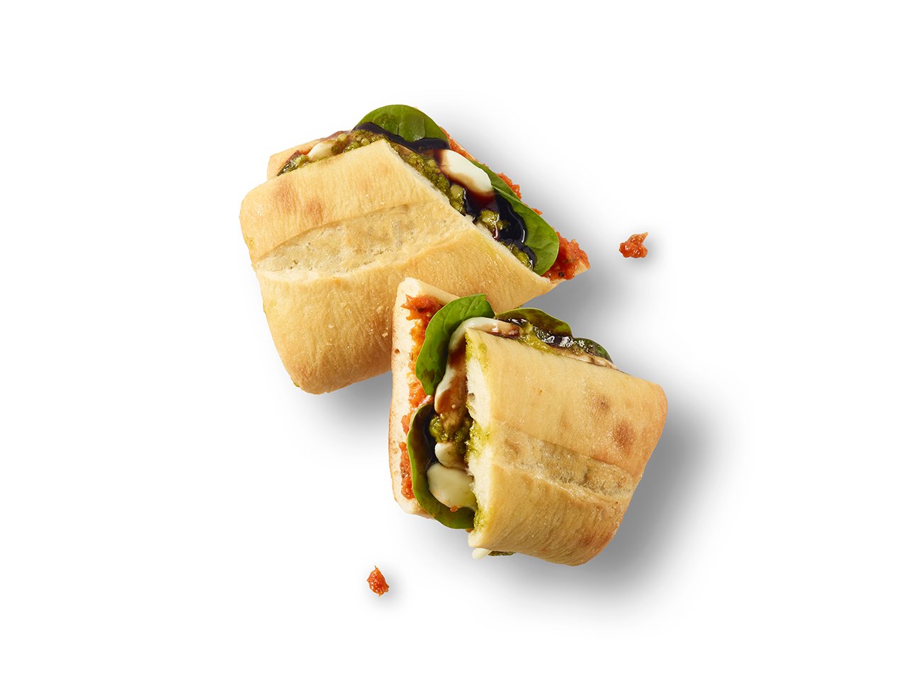two halves of Caprese Artisan Sandwich — healthiest items to order at starbucks