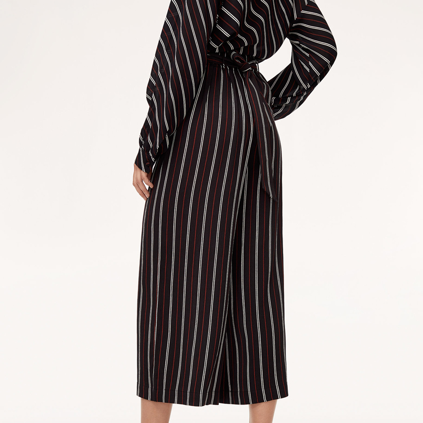 Red, white and black pinstripe wide legged pants from Aritzia